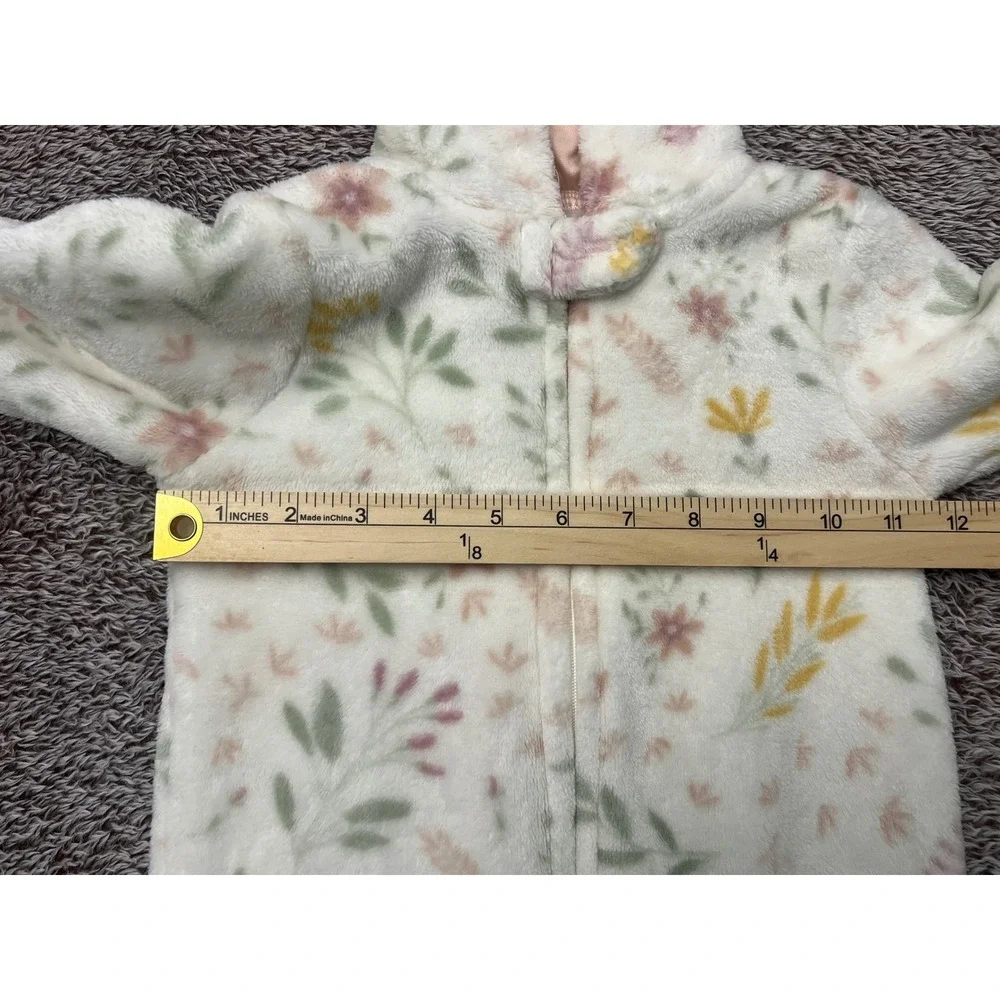Le Top Bebe Baby 6-9M Floral Fleece Hooded Footed Bunting Snowsuit Mittens